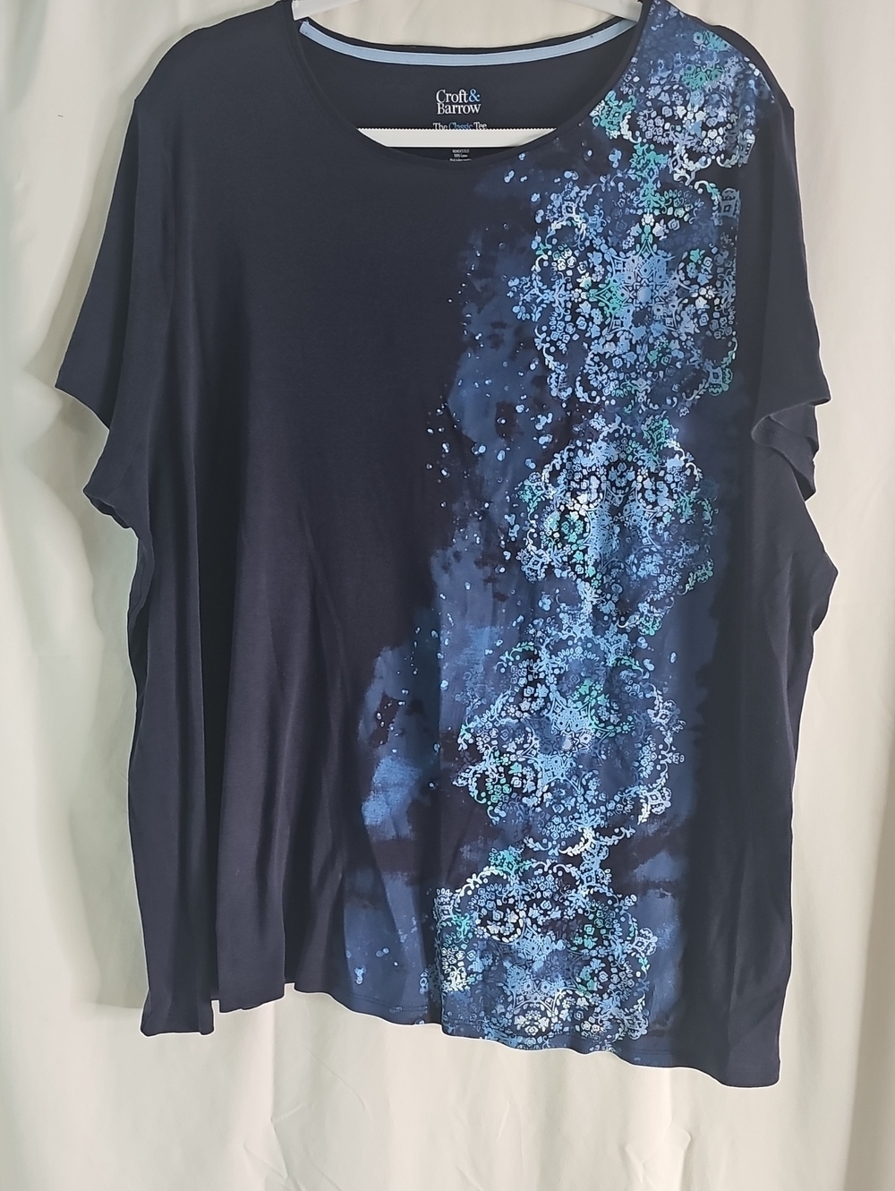 croft & barrow Navy Short Sleeve Tee with Blue Floral Cascade